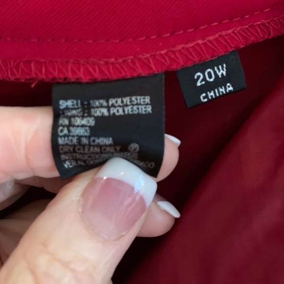 Cherry red fully lined slacks. 💯 poly. 20W - Picture 3 of 4